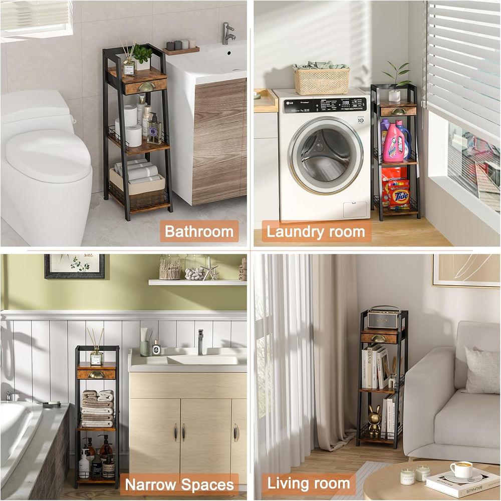 keomaisyto 3-Tier Narrow Bathroom Shelves with Drawer, Bathroom Organizers an...