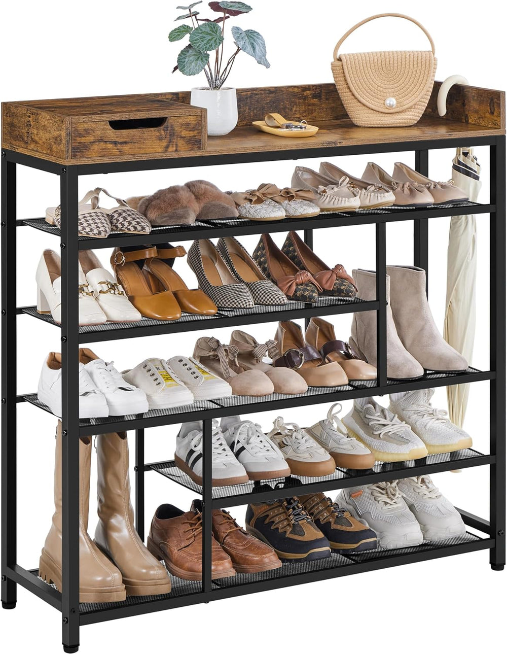Yaheetech 6-Tier Shoe Rack with Storage Drawer for Entryway, Rustic Brown