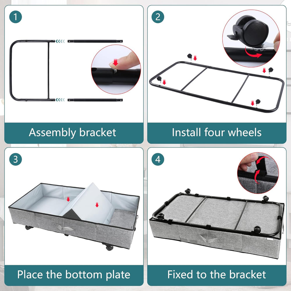 Supowin Under Bed Storage with Wheels, 2Pack Rolling Underbed Storage