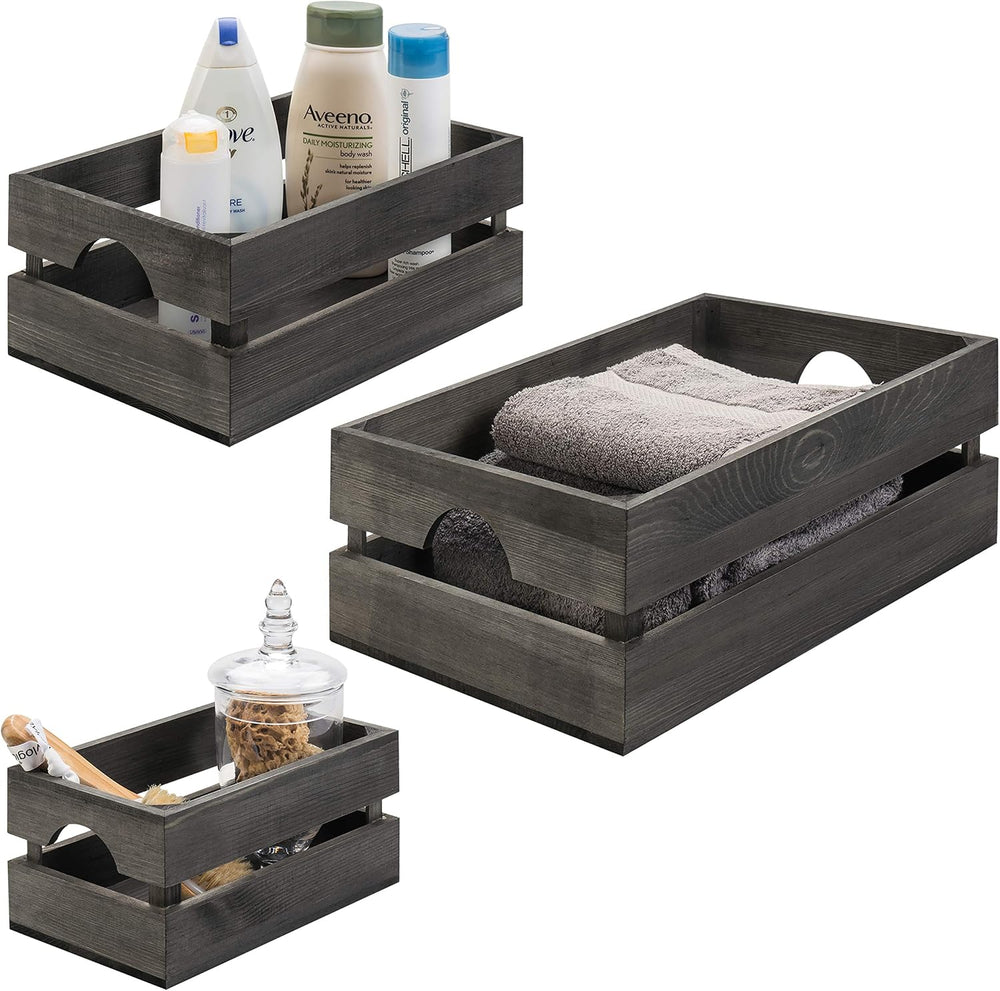 MyGift Rustic Gray Solid Wood Storage Organizer Box with Handle, 3 Piece Vari...