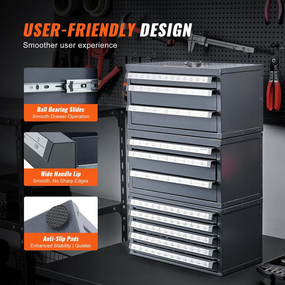 VEVOR Drill Bit Dispenser Cabinet Set, Three-Drawer for 1/16" to 1/2&quo...