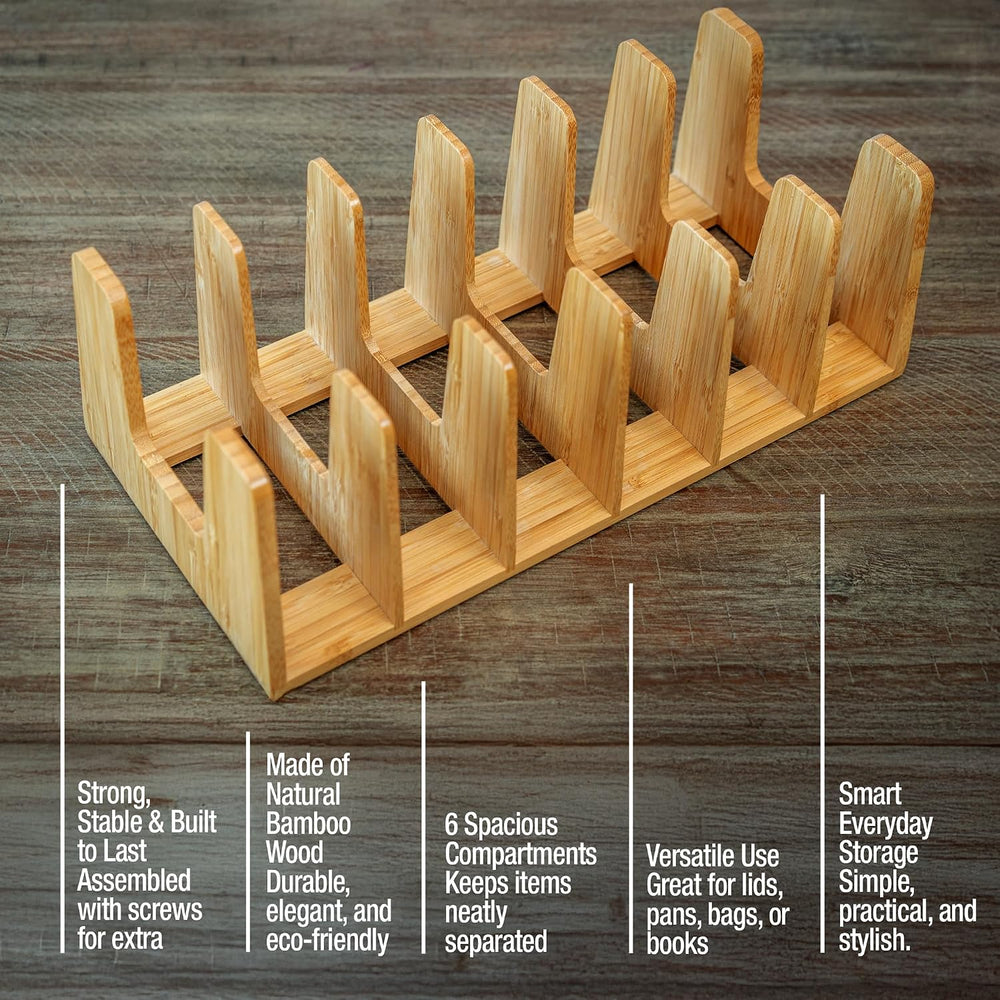 Kitchen Cabinet Organizer - Sturdy Bamboo Pot and Pan Organizer for Under Cab...