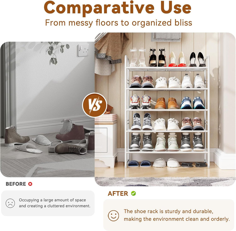 Simple Shoe Rack, 5 Tier Heavy Duty Metal Shoe Shelf 27 Inch Wide, White