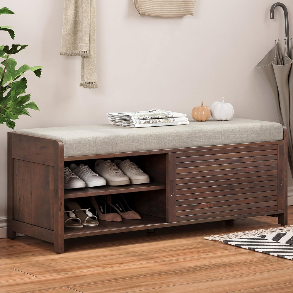 SOFTSEA 43.3" Shoe Storage Bench with Cushion, 2-Tier Entryway Bench wit...
