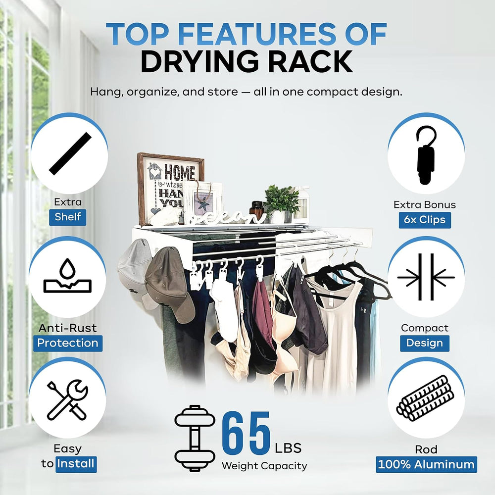 40" Premium Aluminium Foldable Clothes Drying Rack Included Shelf with 6...