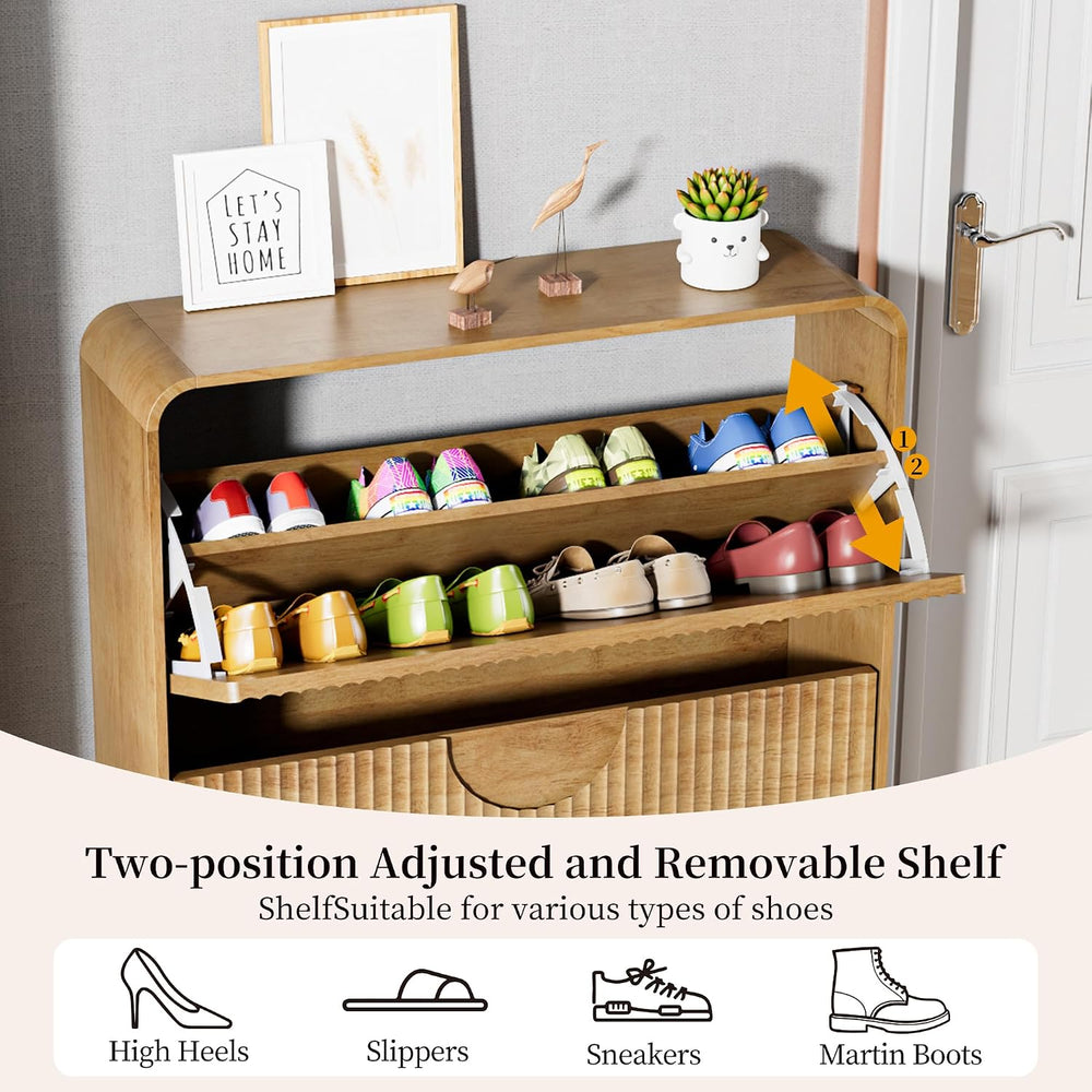 Narrow Shoe Cabinet for Entryway, Fluted Entry Way Shoe Storage Cabinet with ...