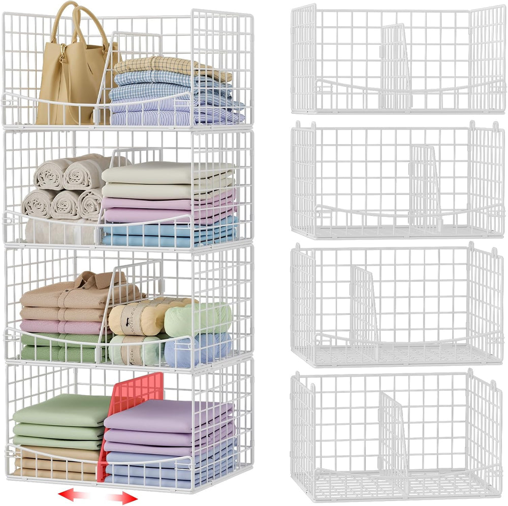 Hongtamoya 4-Tier Closet Organizers and Storage Basket with Divider, Foldable...
