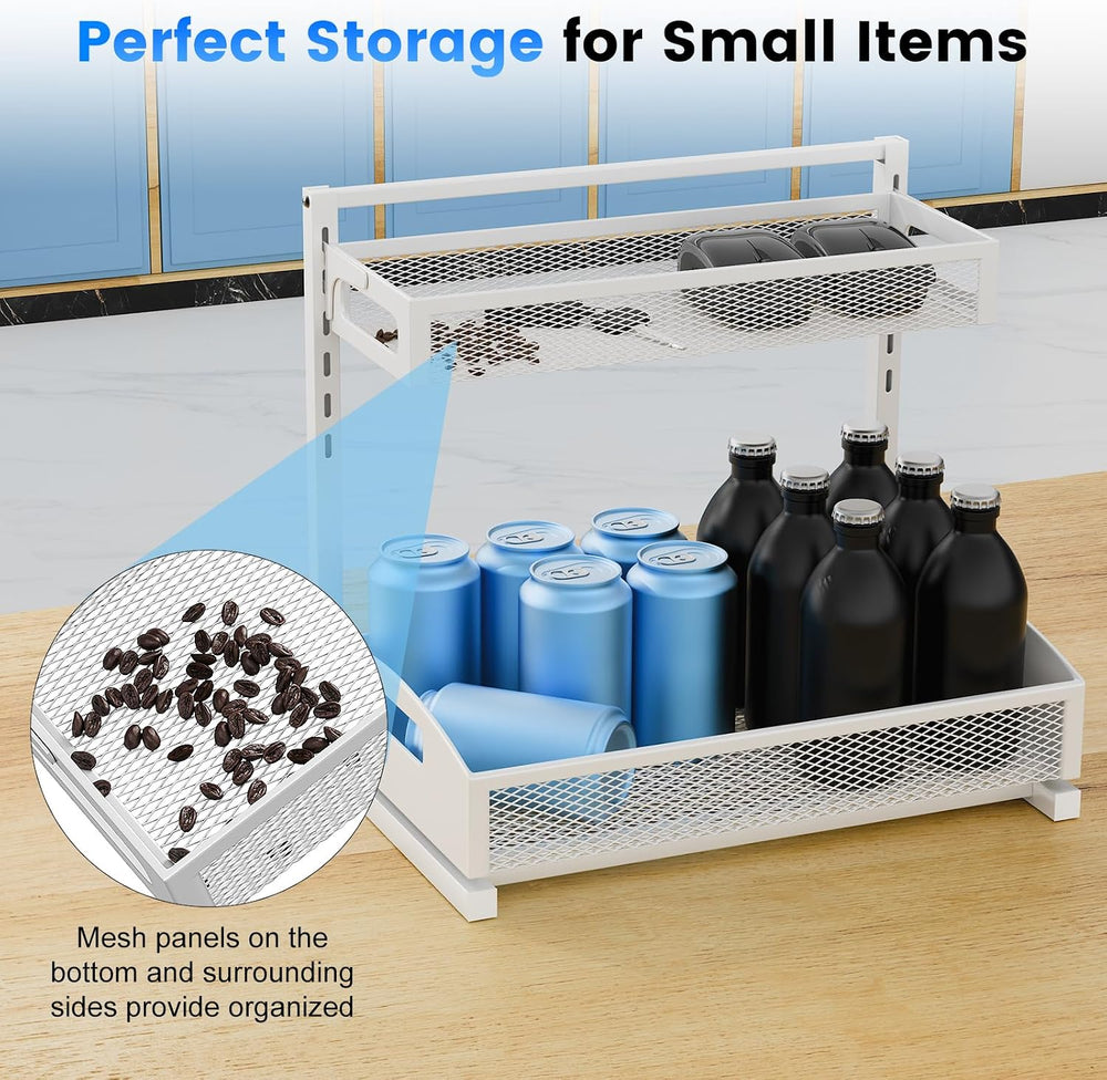 Petiza Metal Under Sink Organizer, Pull Out Cabinet Organizer Rack with Silk-...