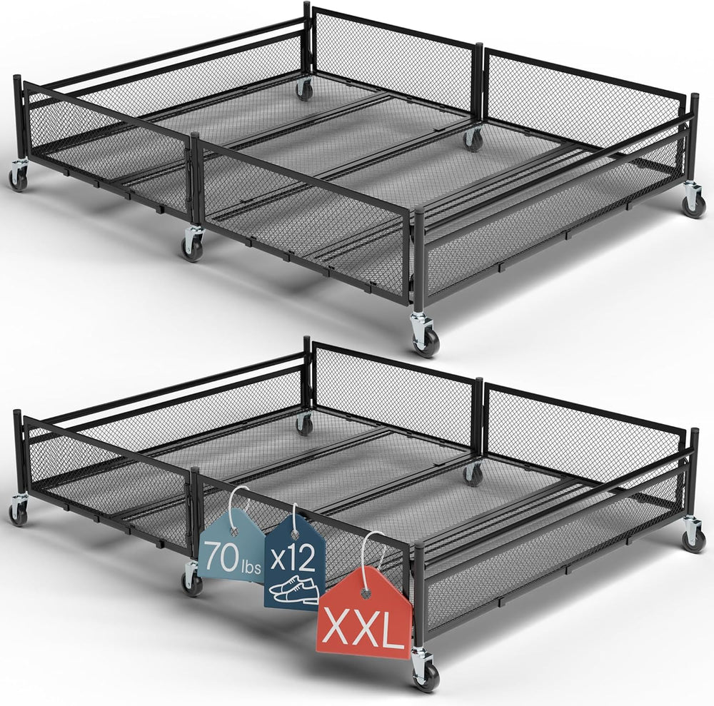 Under Bed Storage with Wheels, Large 65L, Heavy Duty Metal, Holds 70lb