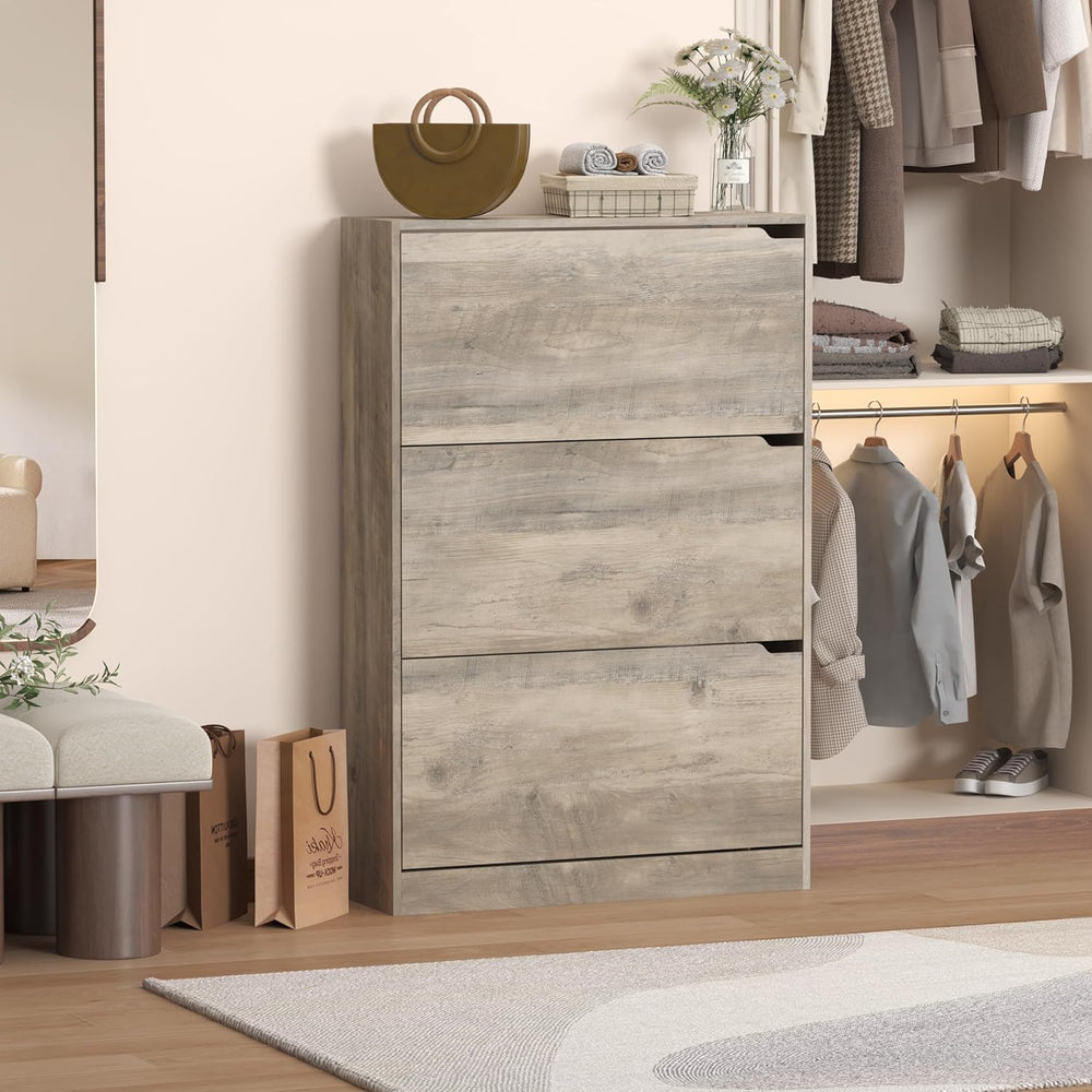 Wodeer Narrow Shoe Cabinet for Entryway, Slim Shoe Storage Cabinet with 3 Fli...
