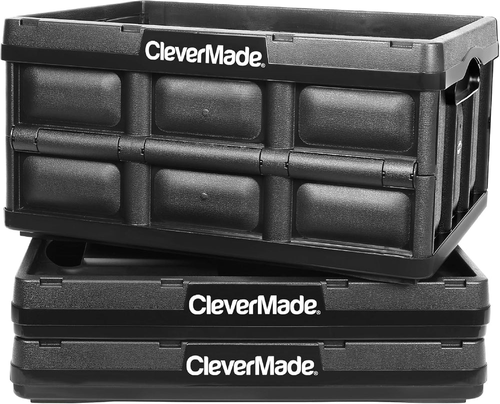 CleverMade Collapsible Storage Bins, 32L 3 Pack, 66 lb Stackable, Obsidian