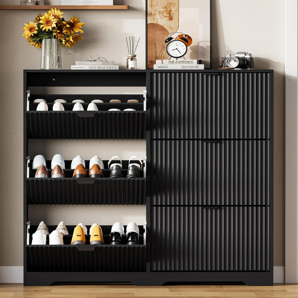 HUANLEGO Shoe Cabinet Storage for Entryway with 6 Flip Drawers, Black