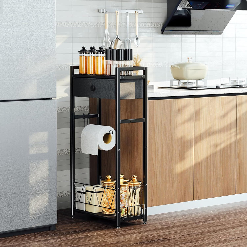 Freestanding Toilet Paper Holder Stand with Storage Drawer, Narrow Bathroom S...