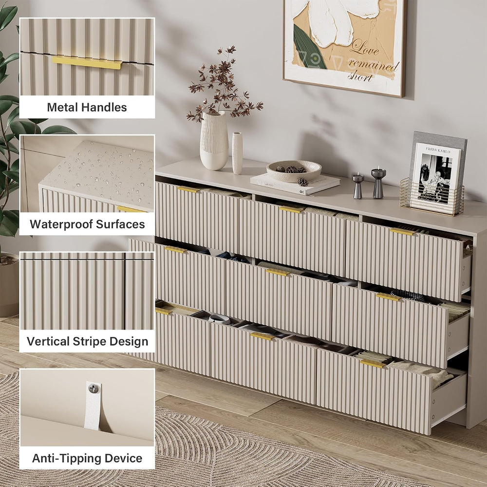 Furniway 9 Drawer Dresser for Bedroom, 63" Wide Dresser with Gold Handle...