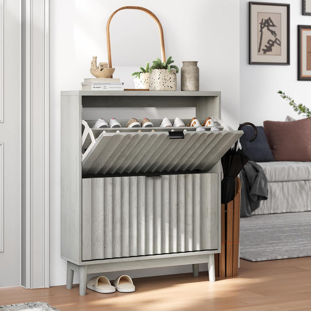 Smart FENDEE 31.5''W Shoe Cabinet for Entryway with 2 Flip Drawers, N...