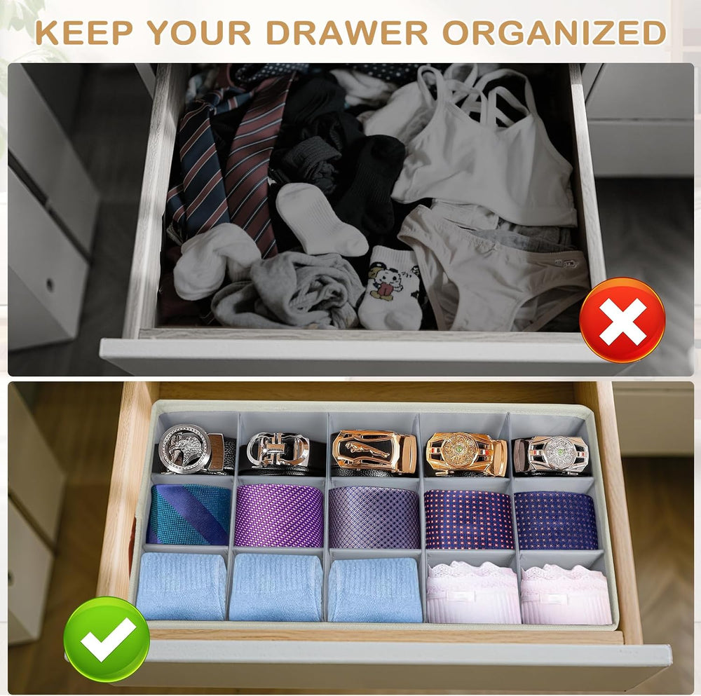 Lukeline Belt Organizer for Closet, Tie Storage Organizer Bins with 15 Compar...