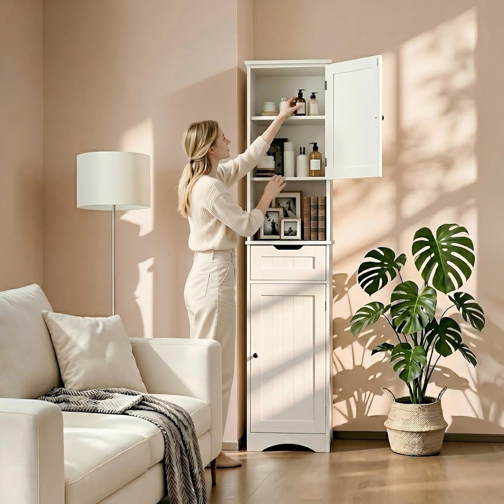 Gizoon 67” H Tall Bathroom Storage Cabinet, Narrow Storage Cabinet, White
