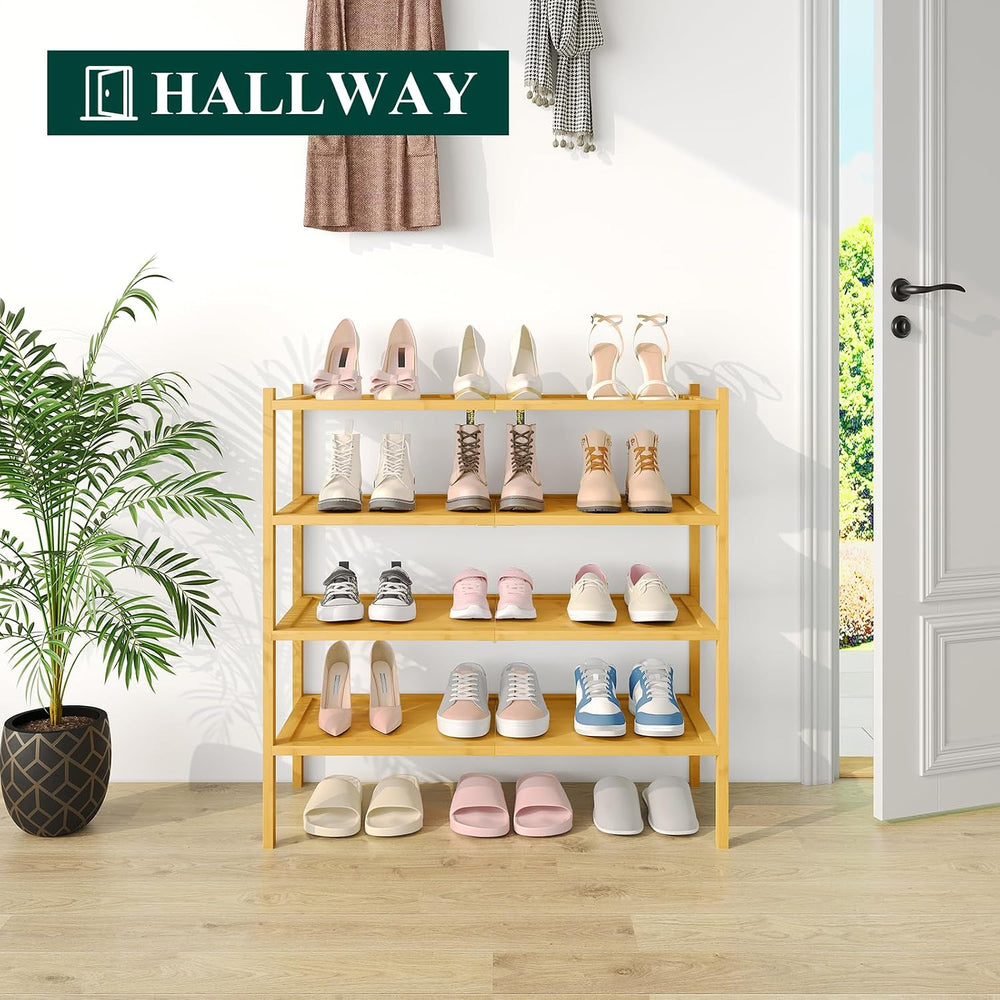 Smiry Bamboo Shoe Rack, 4 Tier Shoe Organizer for Closet, Natural