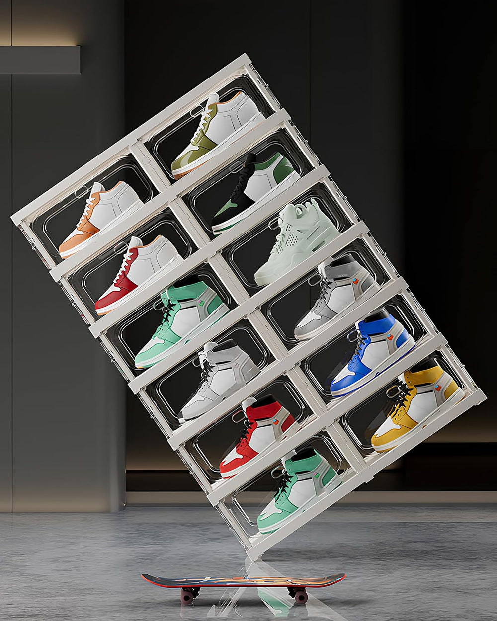 X-Large Sturdy Foldable Shoe Rack Sneaker Container Clear Plastic Stackable S...