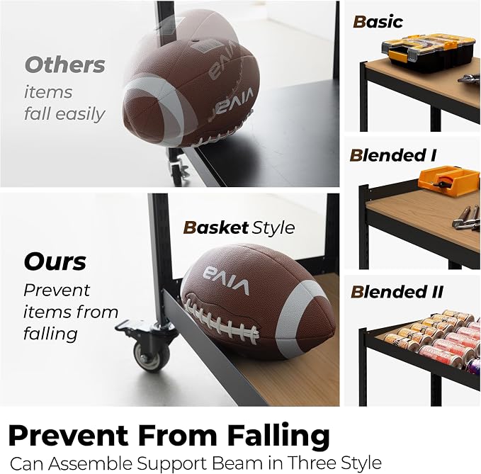 HOMEDANT House 5-Tier Metal Rolling Cart Shelf Rack Casters Heavy Duty