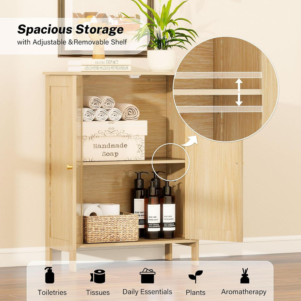 Fluted Bathroom Storage Cabinet with 2 Doors & Shelf, Natural