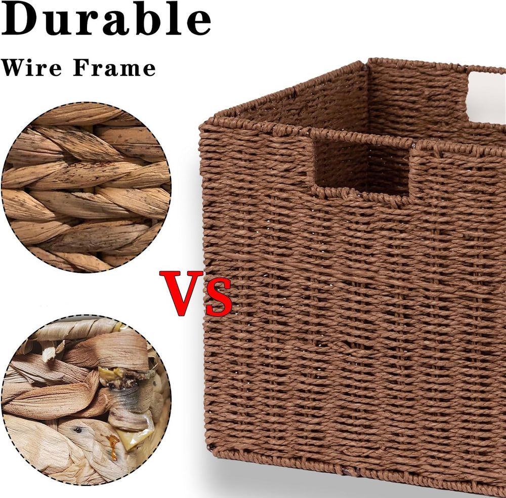 Vagusicc Wicker Storage Basket, Set of 2 Hand-Woven Storage Baskets for Shelv...