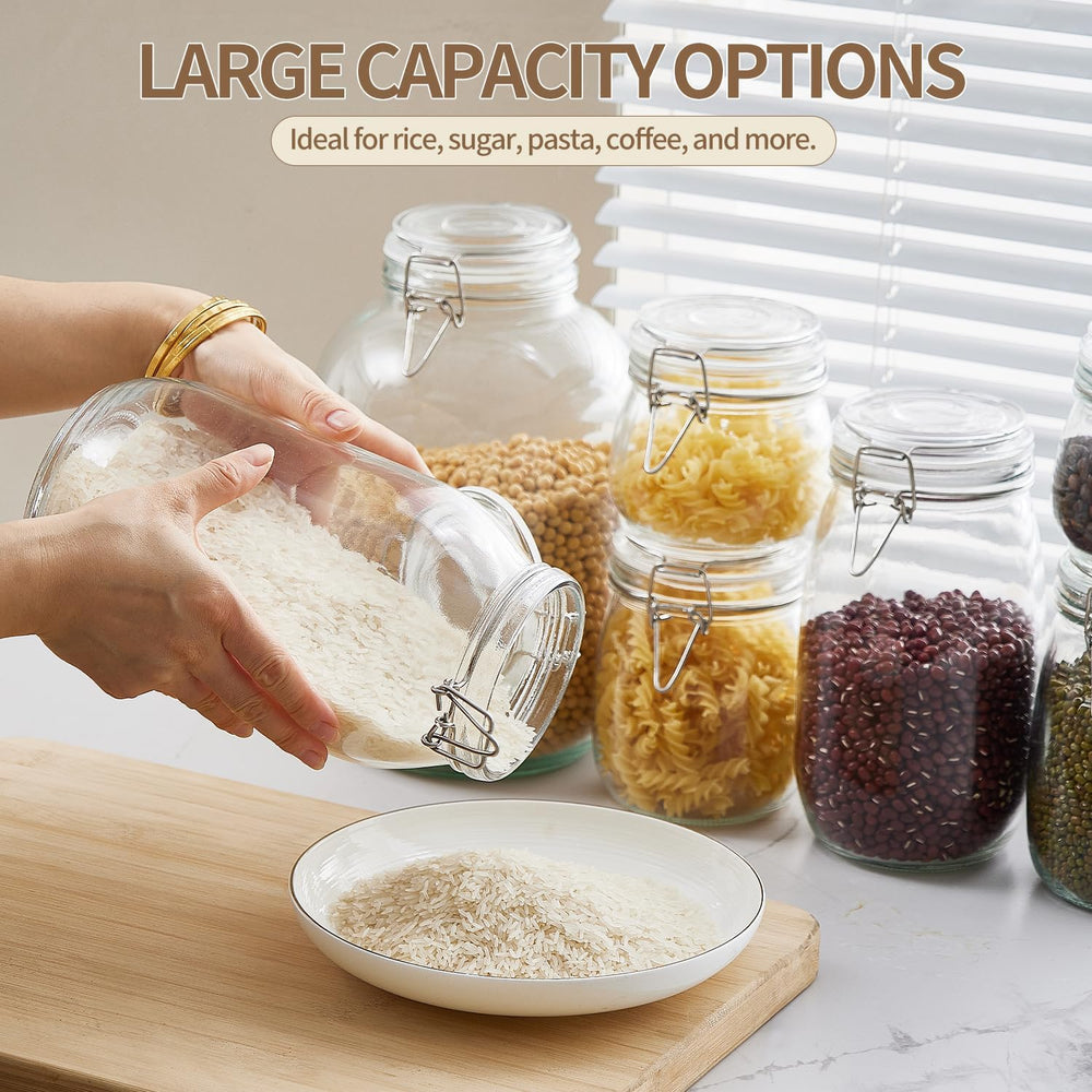 ODBCYWM 34oz Glass Food Storage Jars with Airtight Lids, Set of 4 – Clear Pre...