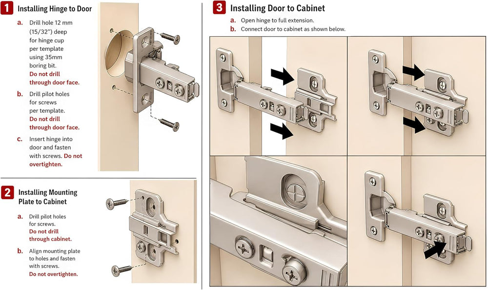 Berta, 100-Pack Full Overlay 110° Soft-Close Frameless Cabinet Hinges