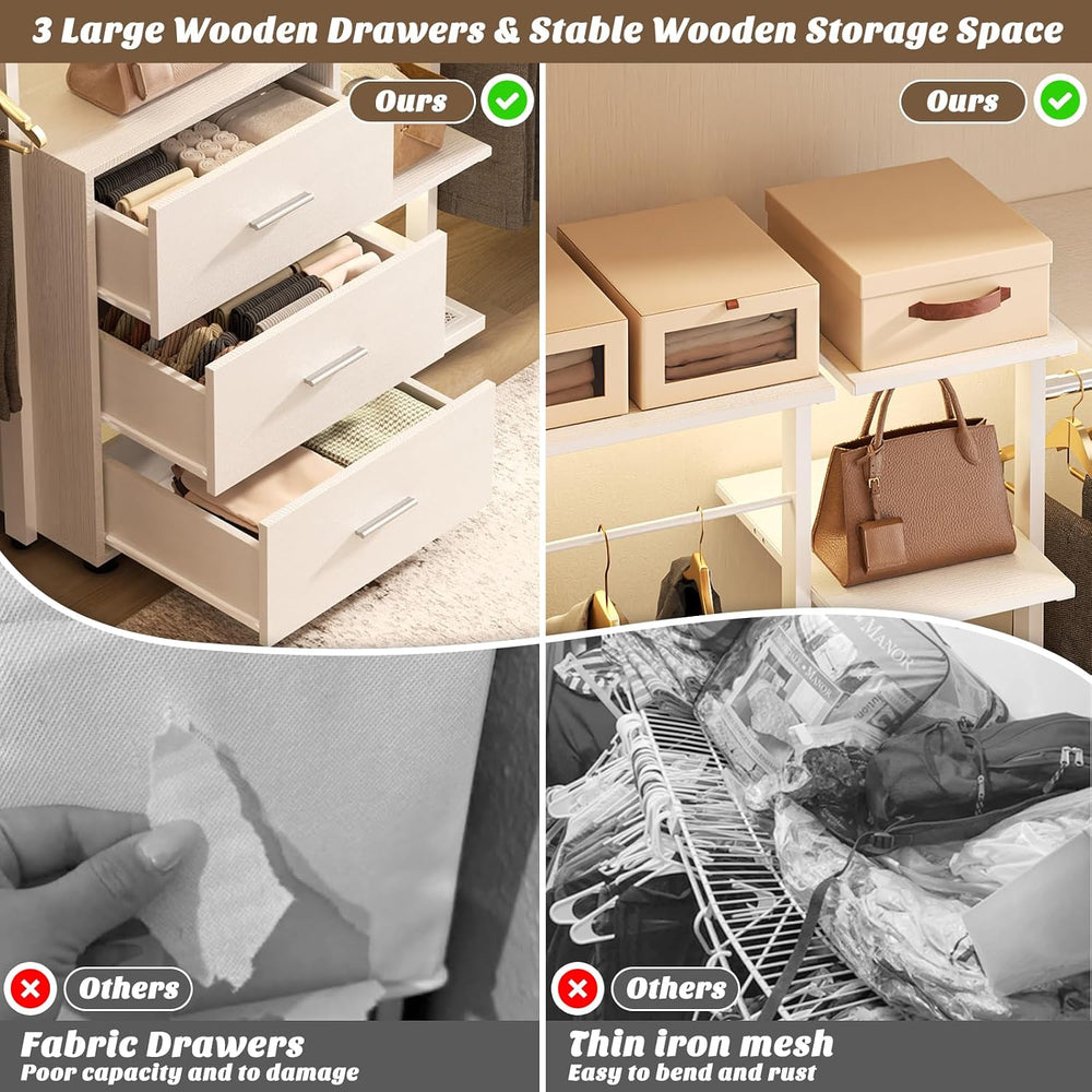 Aheaplus Closet System with Drawers, Closet Organizer System Storage with She...