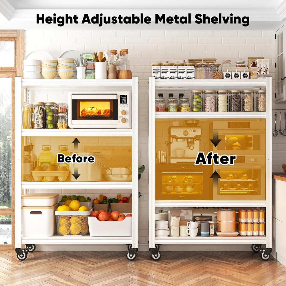 REIBII Adjustable Rolling Storage Shelve for Kitchen Pantry Closet Boutique