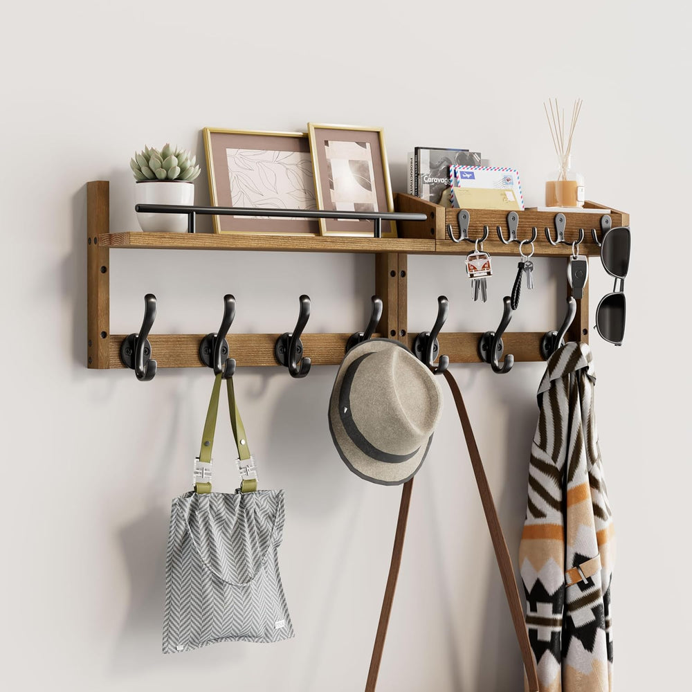 29 inch Coat Rack Wall Mount with Shelf, Entryway Wall Shelf with Hooks, Heav...