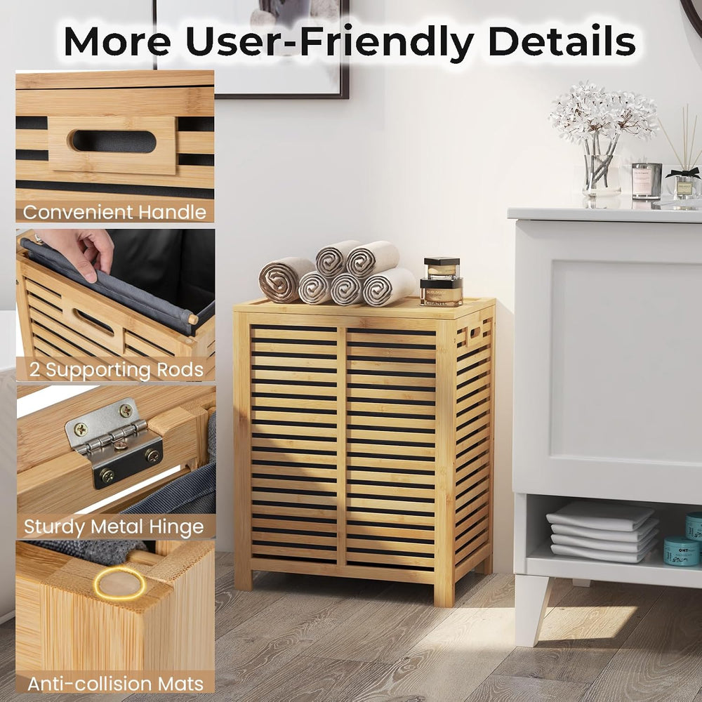 Multigot Bamboo Laundry Basket, Clothes Storage Hamper with Lid & Removab...