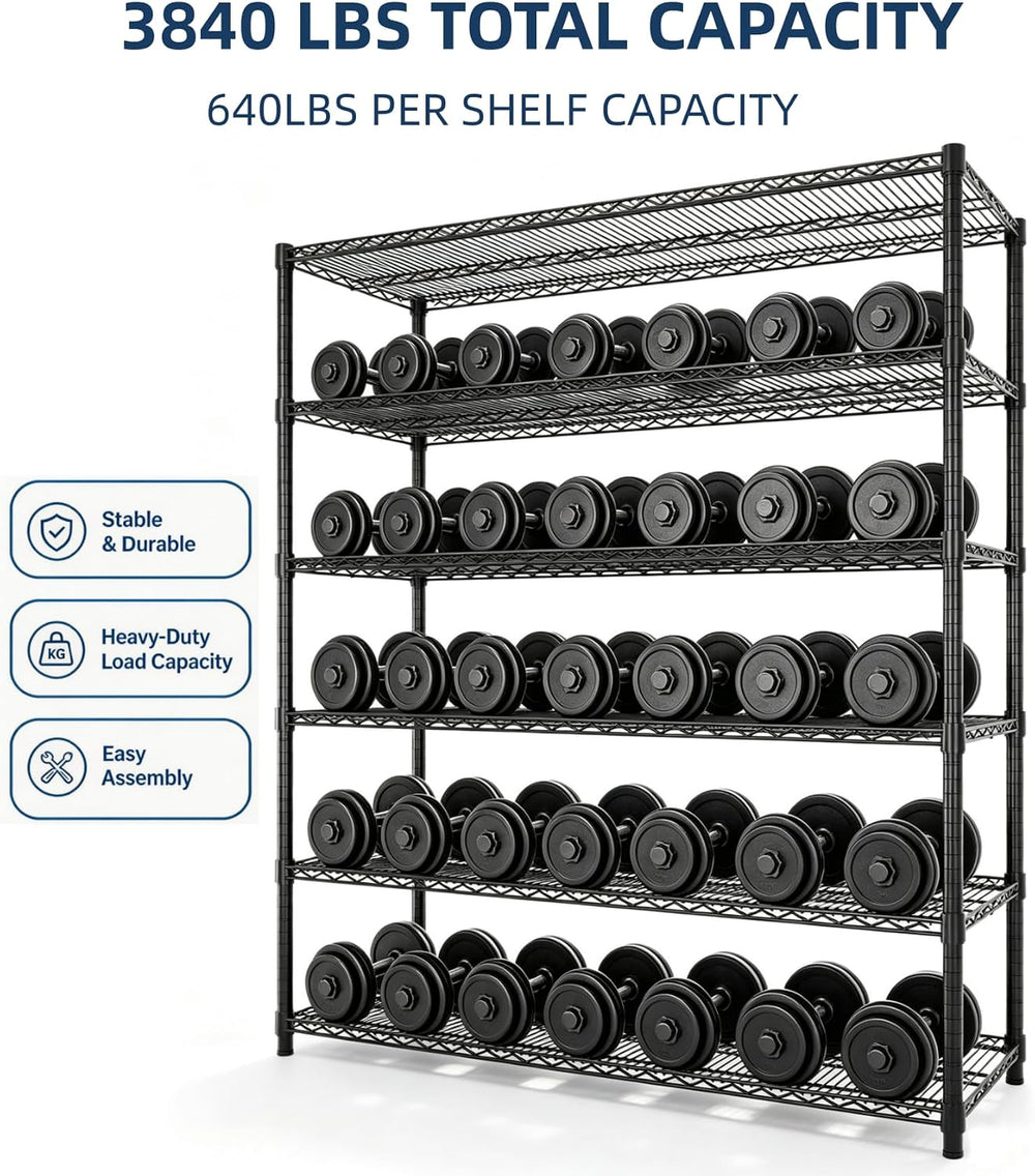 Garvee 6-Tier Wire Shelving 3840LBS Heavy Duty Storage Shelves Garage Rack