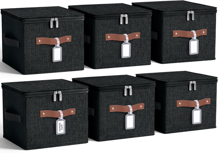 6 Pack Fabric Closet Storage Bins with Lids, 15×10×10 in, Black