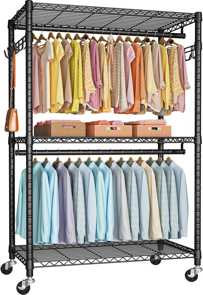 FUTASSI P1 Plus Rolling Clothes Rack, 22mm Diameter Heavy Duty Garment Rack