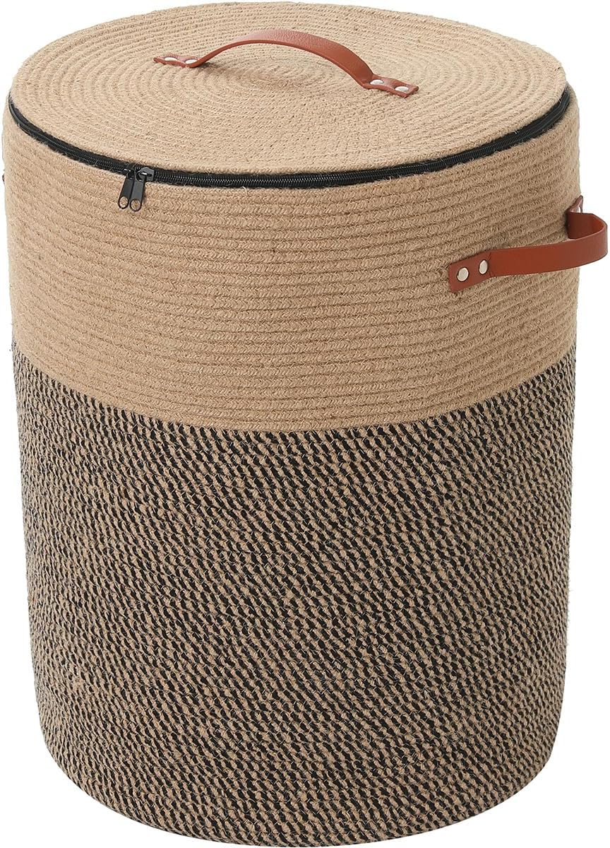 16"x20" Extra Large Cotton Rope Basket with Zipper Lid, Woven Laund...