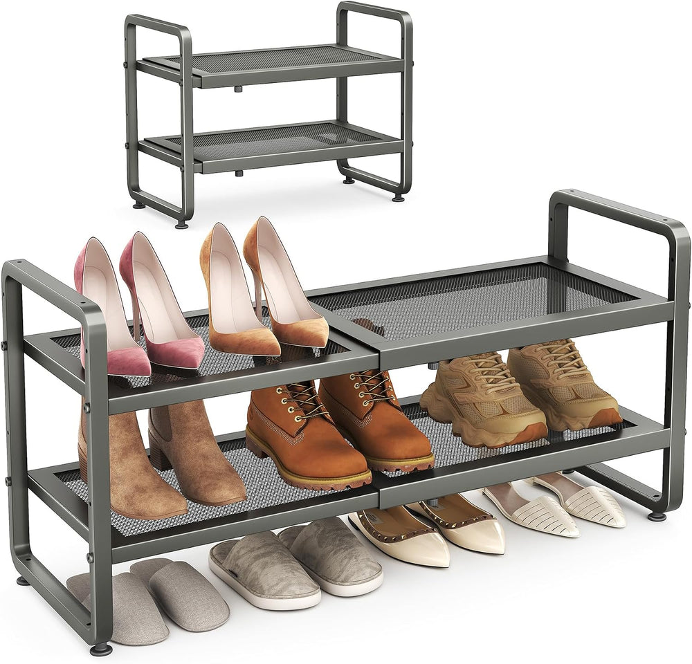 SAYZH 2-Tier Expandable Shoe Rack for Closet, Adjustable Metal Shoe Organizer...