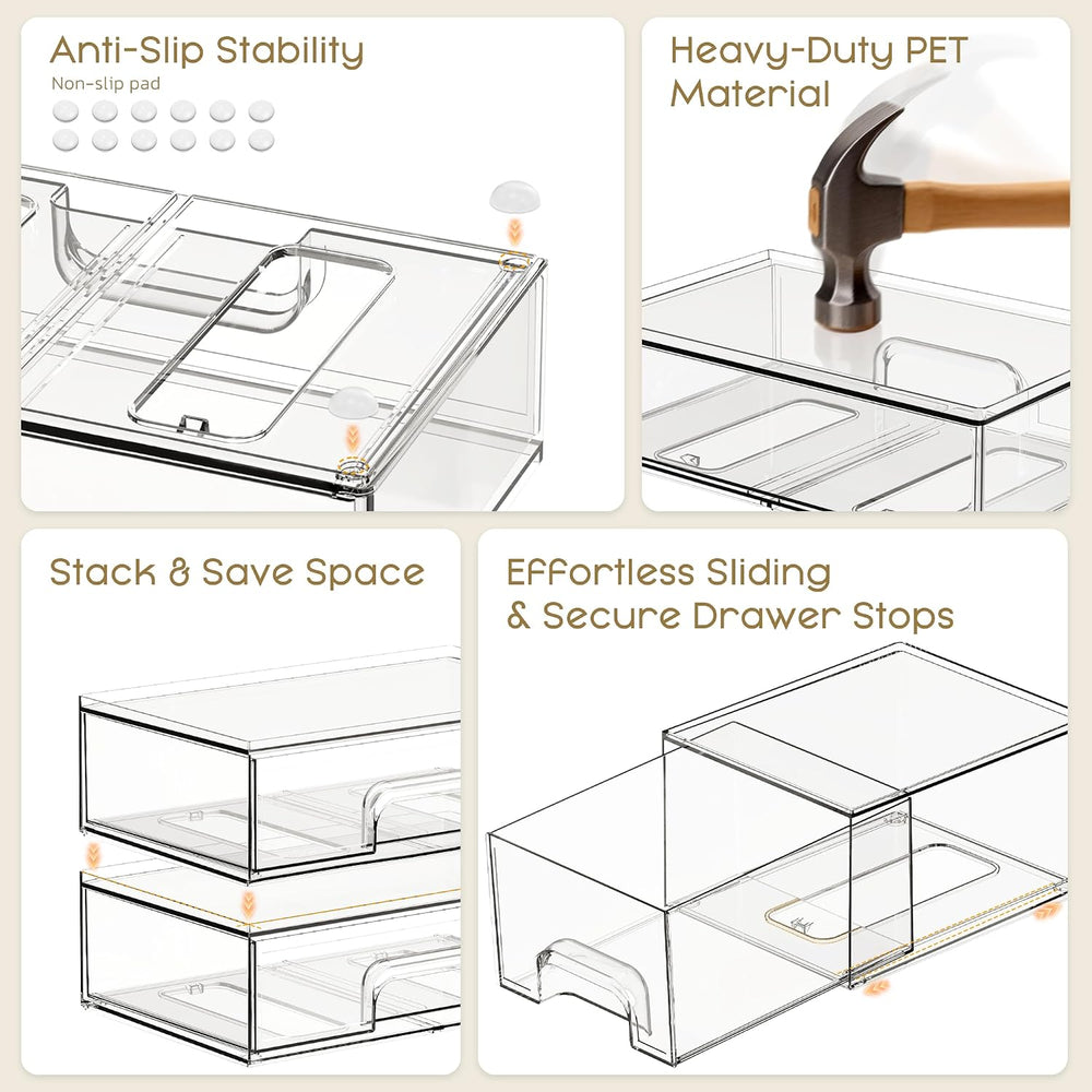 Stackable Storage Drawers, 4 Pack Clear Plastic Makeup & Bathroom Organiz...