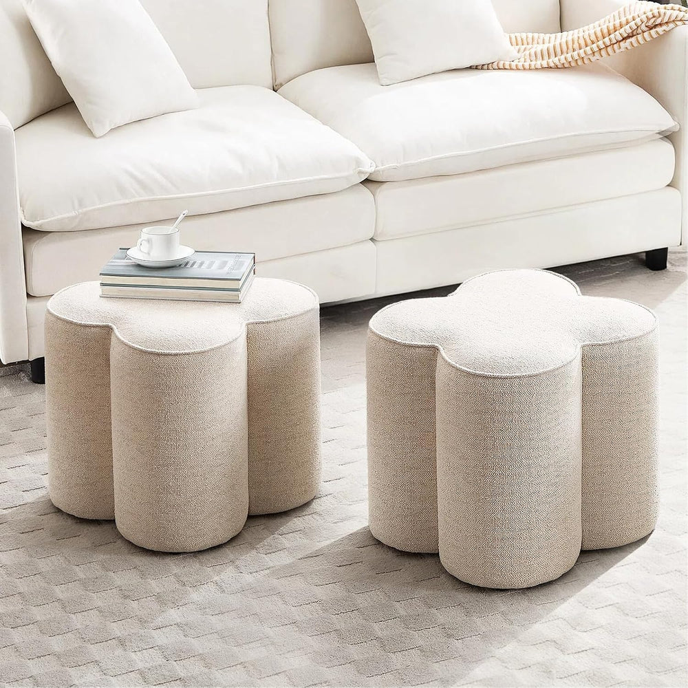 Zesthouse Flower Pouf Ottomans Foot Rest Set of 2, Linen Poofy Ottomans