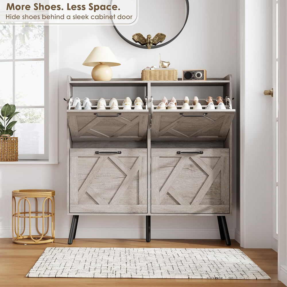 Nicetree Shoe Cabinet with 4 Flip Drawers, Freestanding Shoe Organizer Cabine...