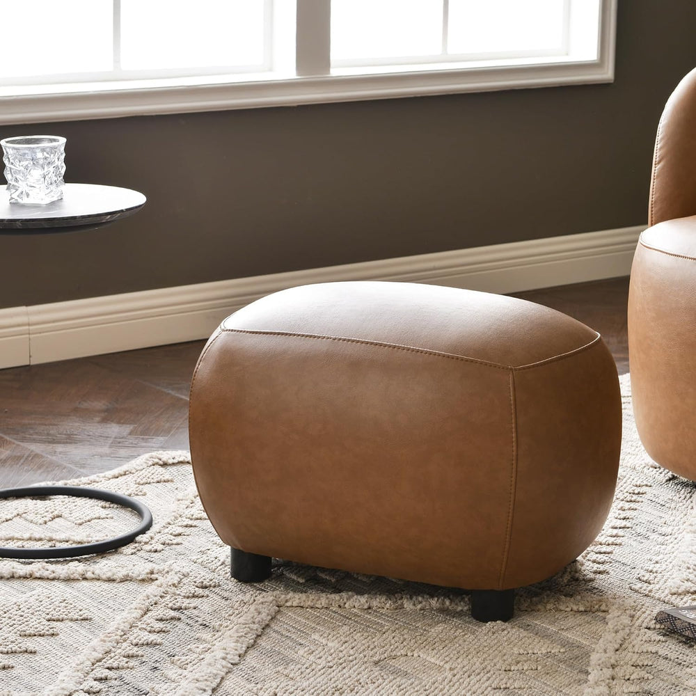 KINWELL 23" Wide Faux Leather Upholstered Ottoman Footrest, Camel