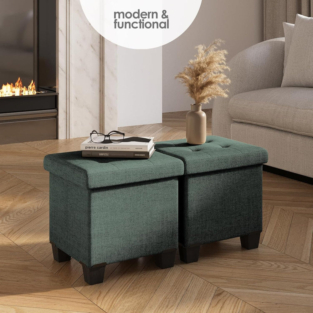 Storage Ottoman Cube with Small Bin, 15-in Square Ottoman with Storage for Li...