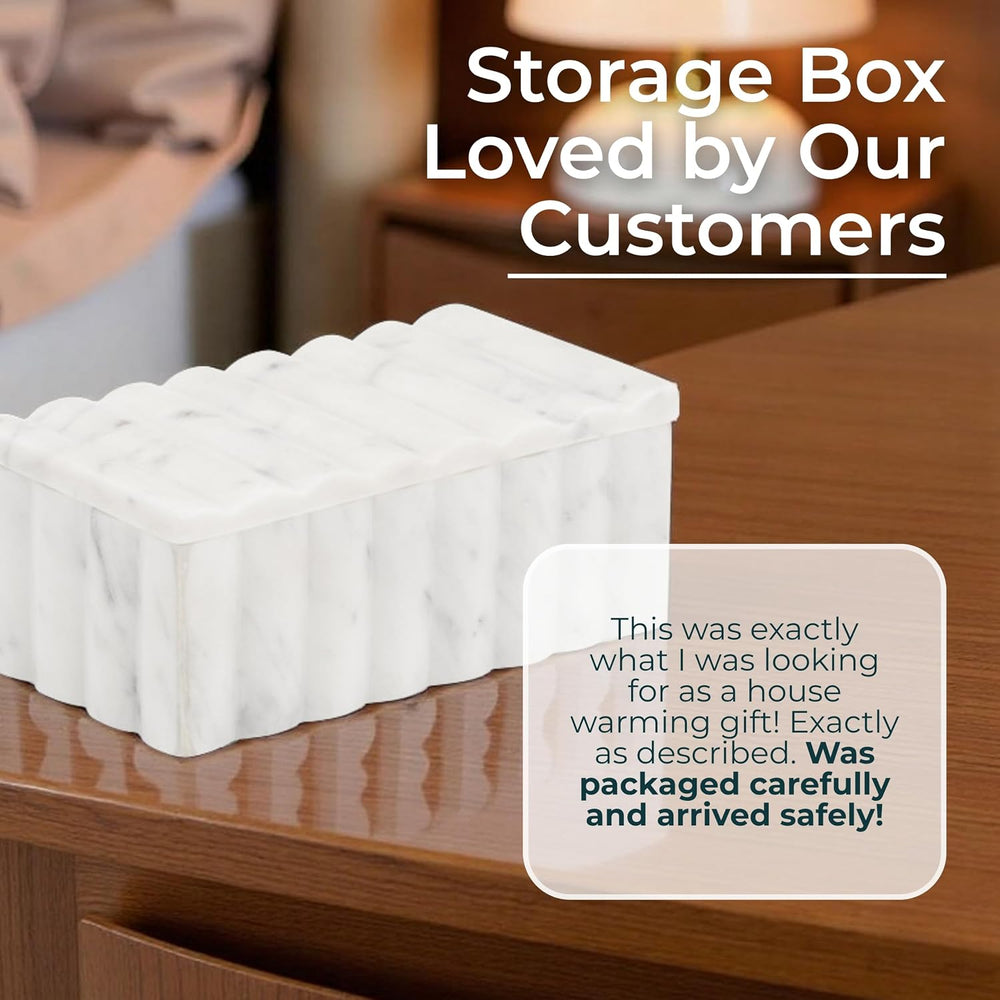 Marble Decorative Storage Box with Lid – Sculpted Fluted Home Organizer Keeps...