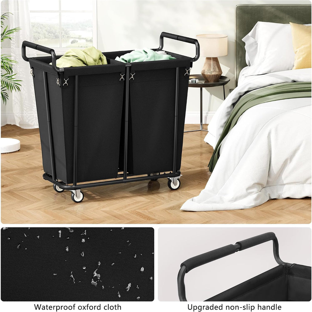 Gewudraw Heavy Duty Laundry Hamper with Wheels 2 Section, 360L, Black