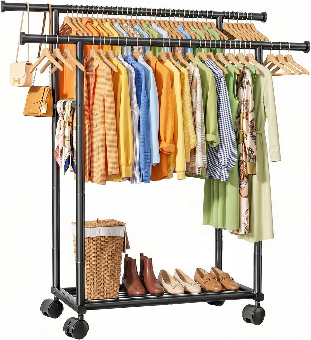 Sakugi Double Rods Clothes Rack - Metal Clothing Rack with Fixed Double Rods,...