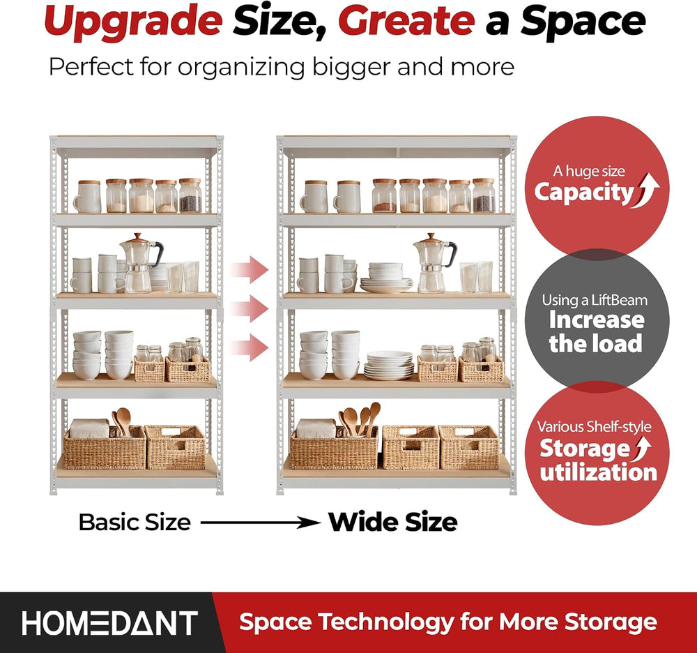 HOMEDANT 47.7" W Deep 5 Tier Heavy Duty Garage Shelving Adjustable Metal...