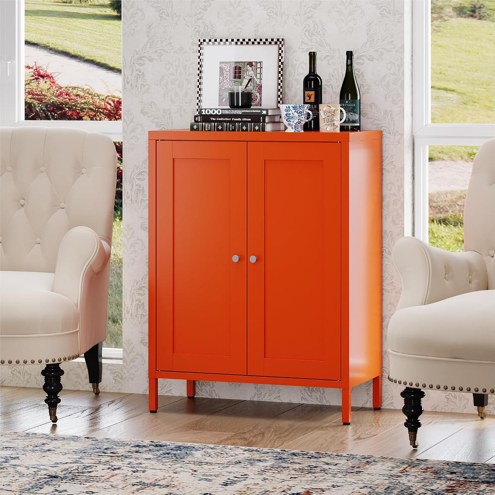 COFaR 31.5"H Metal Bathroom Storage Cabinet, Small Organizer Cabinet,Orange