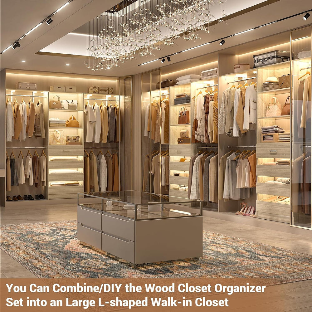 Aheaplus Closet System with 4 Drawers, 8FT Wood Closet Organizer System