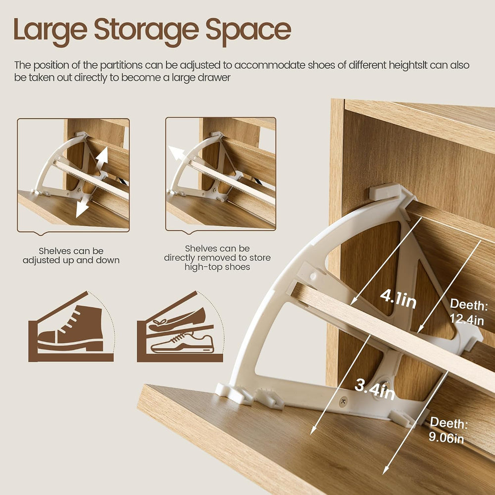 FurSch Fluted Shoe Storage Cabinet with 3 Flip Drawers, Narrow Shoe Rack Cabi...