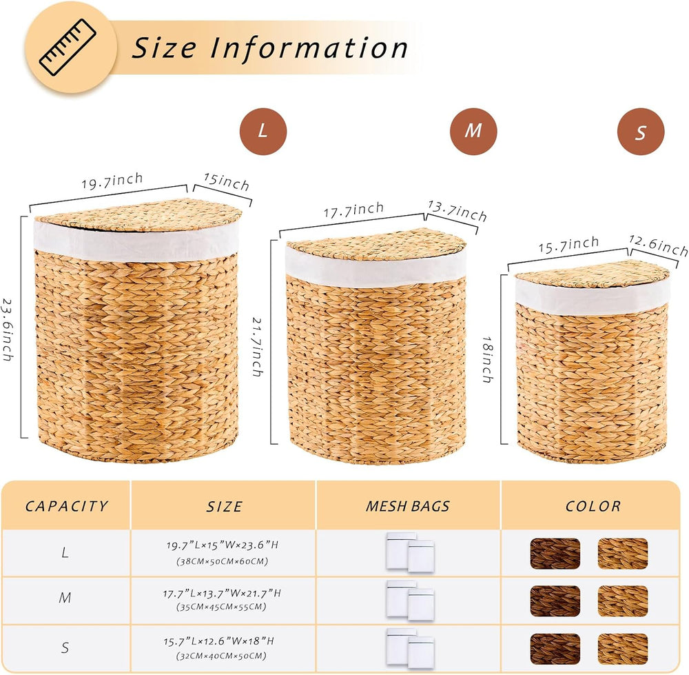 Half Moon Natural Water Hyacinth Laundry Hamper, 60L, Natural